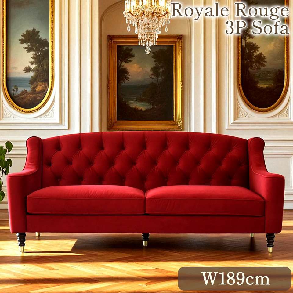 アンティーク調 ヨーロピアン 3人掛けソファ 3Pソファ ベルベット 画像1サムネイル