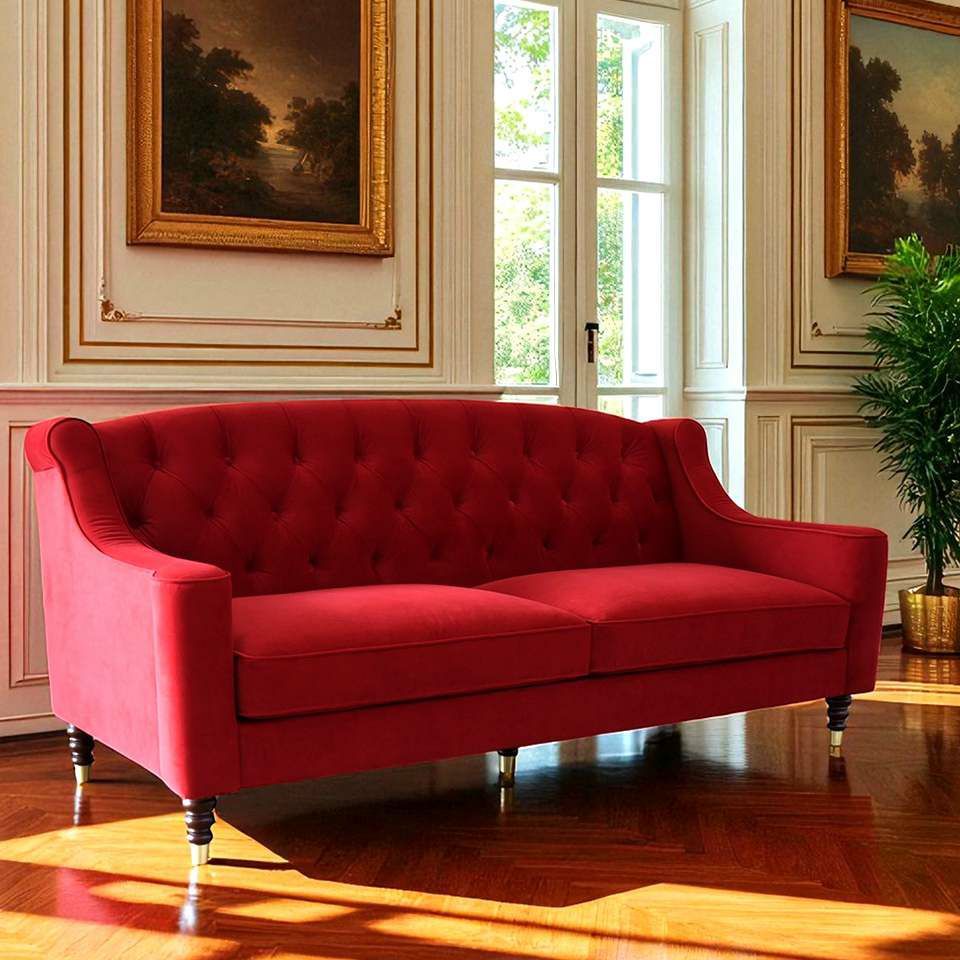 アンティーク調 ヨーロピアン 3人掛けソファ 3Pソファ ベルベット 画像2