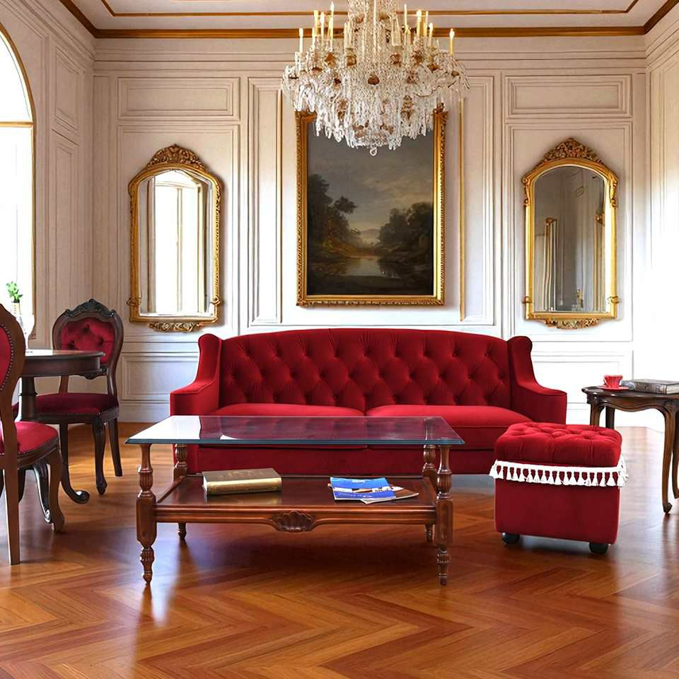 アンティーク調 ヨーロピアン 3人掛けソファ 3Pソファ ベルベット 画像3