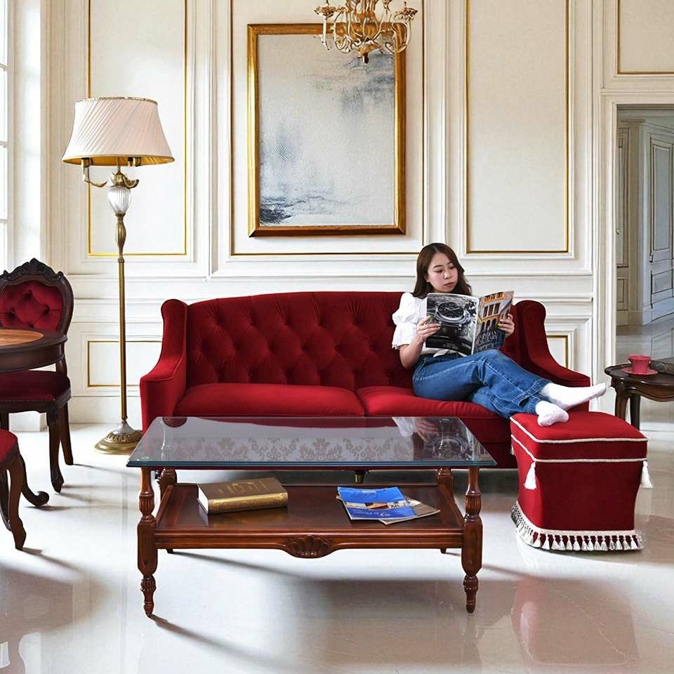 アンティーク調 ヨーロピアン 3人掛けソファ 3Pソファ ベルベット 画像9