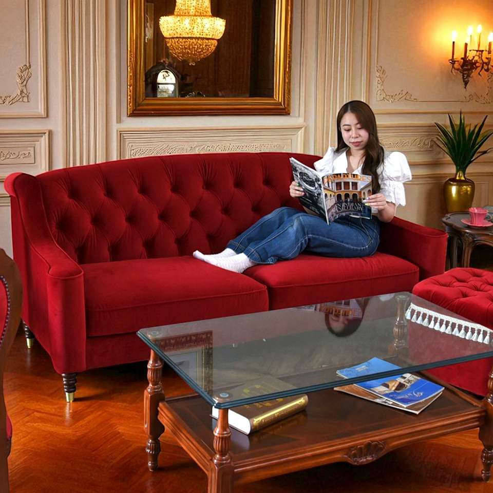 アンティーク調 ヨーロピアン 3人掛けソファ 3Pソファ ベルベット 画像10