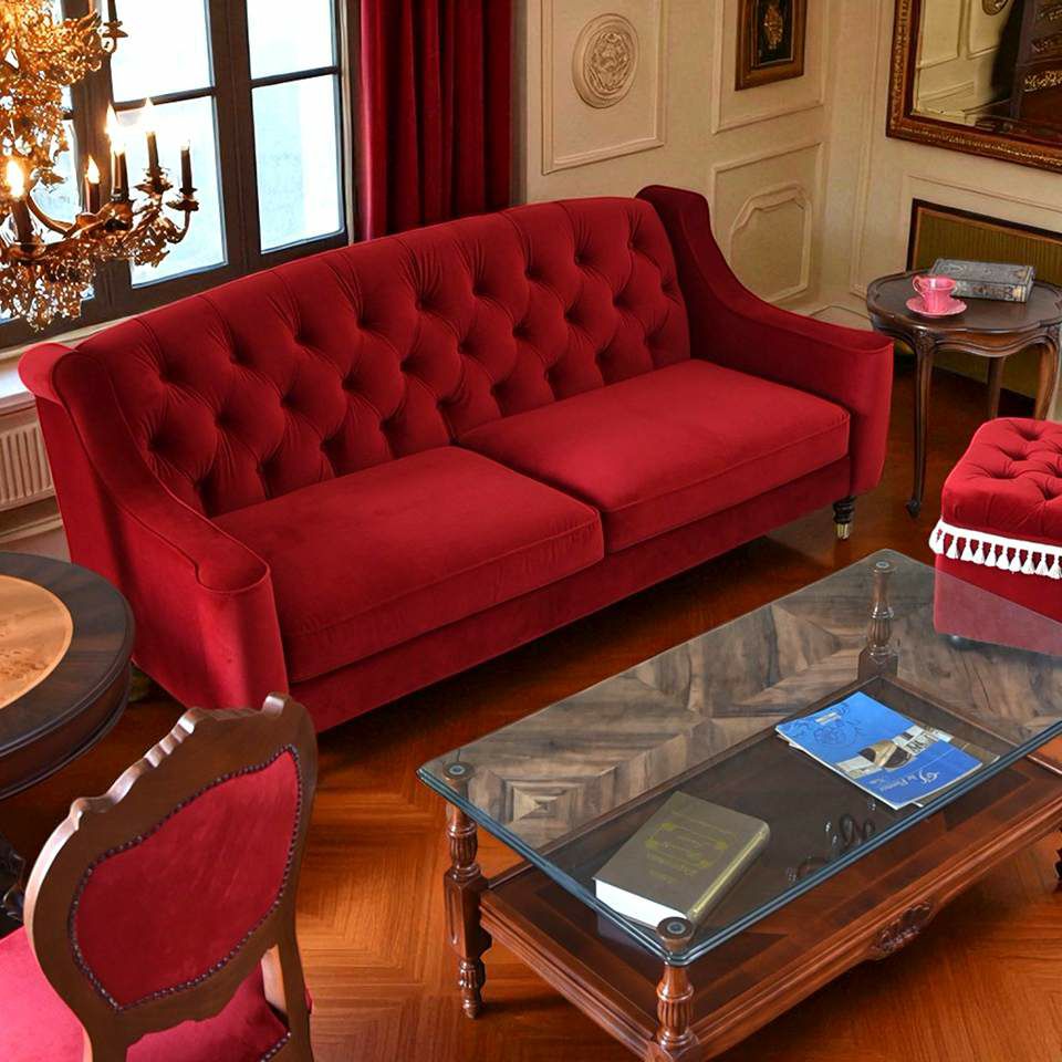 アンティーク調 ヨーロピアン 3人掛けソファ 3Pソファ ベルベット 画像18