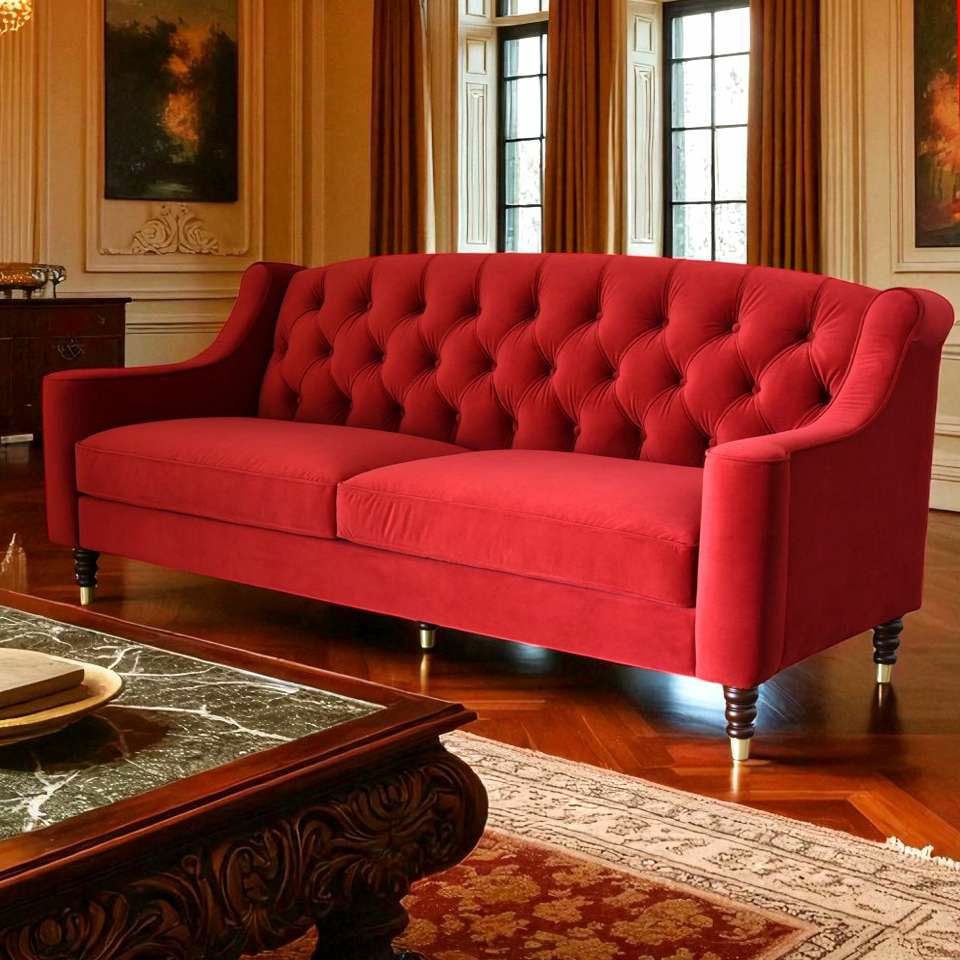 アンティーク調 ヨーロピアン 3人掛けソファ 3Pソファ ベルベット 画像19