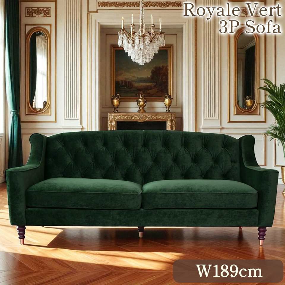 アンティーク調 ヨーロピアン 3人掛けソファ 3Pソファ ベルベット 画像1サムネイル
