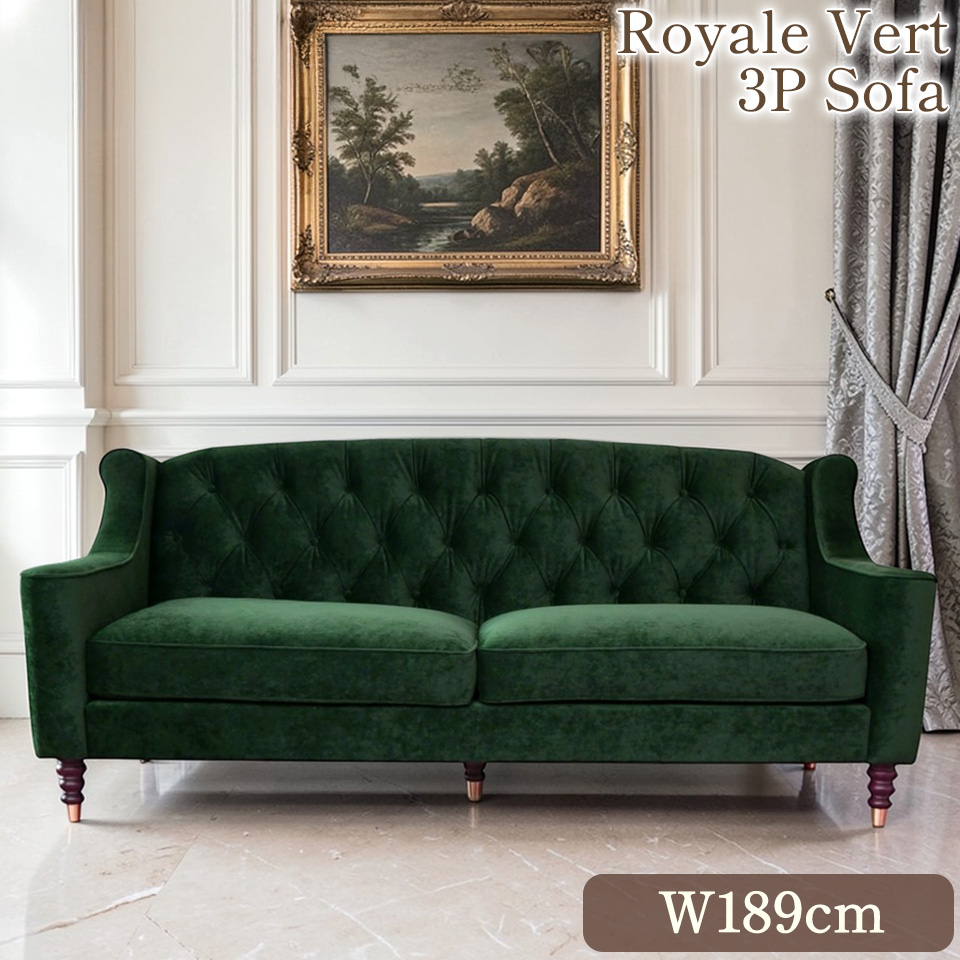 アンティーク調 ヨーロピアン 3人掛けソファ 3Pソファ ベルベット 画像1サムネイル