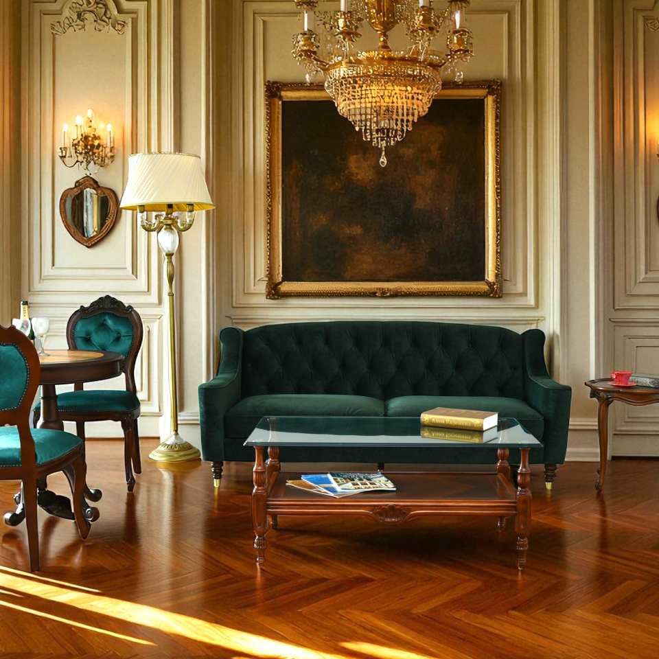 アンティーク調 ヨーロピアン 3人掛けソファ 3Pソファ ベルベット 画像3