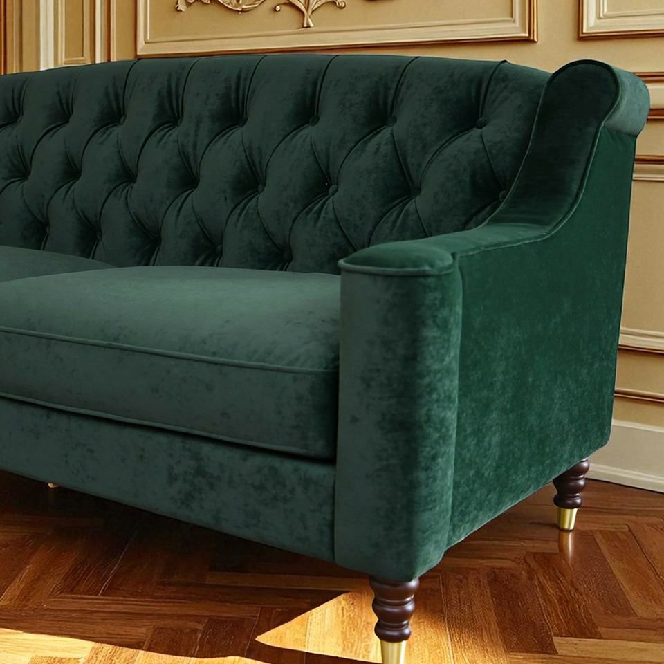 アンティーク調 ヨーロピアン 3人掛けソファ 3Pソファ ベルベット 画像6