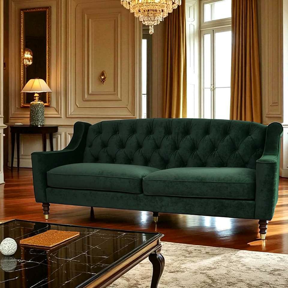 アンティーク調 ヨーロピアン 3人掛けソファ 3Pソファ ベルベット 画像19