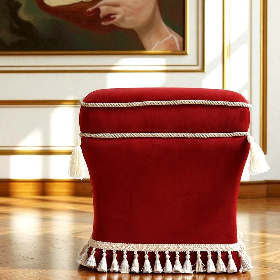 アンティーク調 クラシック ベルベット タッセル付 スツール 画像2