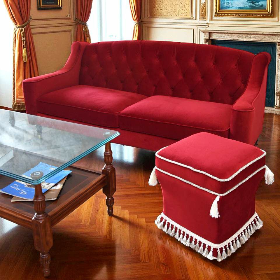 アンティーク調 クラシック ベルベット タッセル付 スツール 画像3