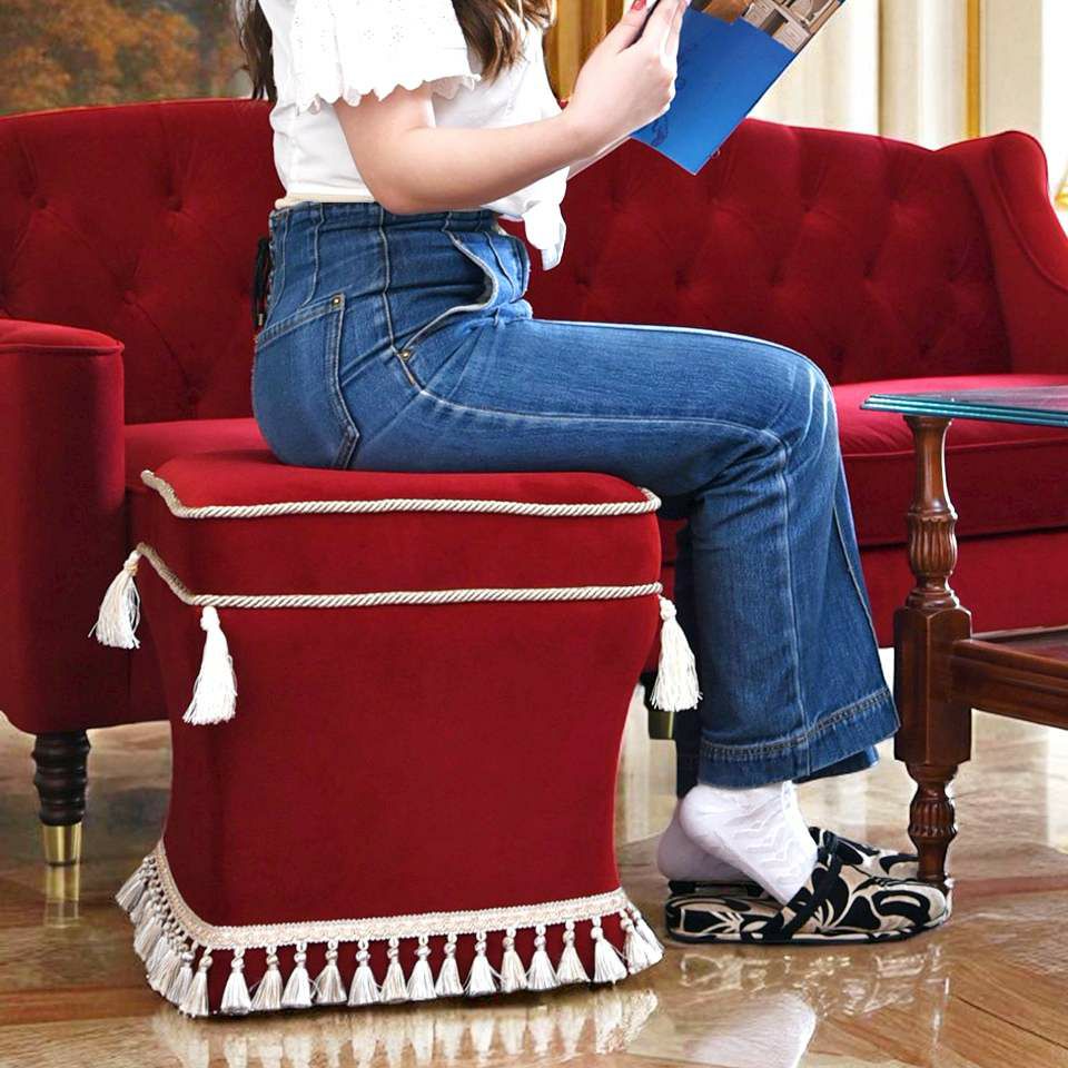 アンティーク調 クラシック ベルベット タッセル付 スツール 画像4