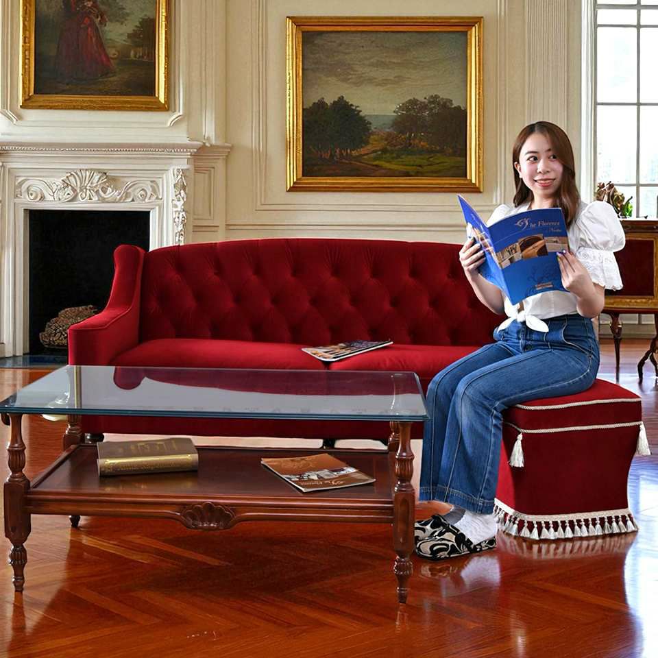 アンティーク調 クラシック ベルベット タッセル付 スツール 画像8