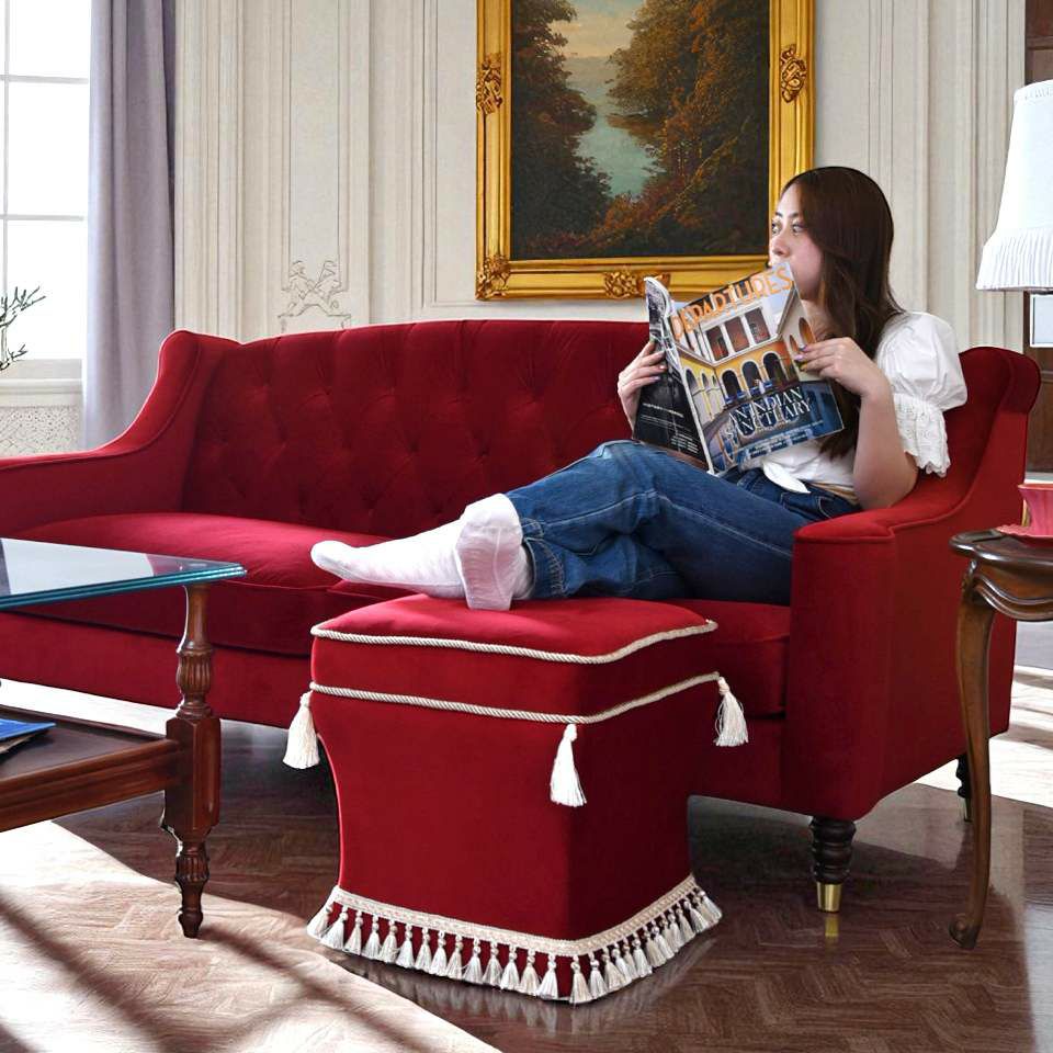 アンティーク調 クラシック ベルベット タッセル付 スツール 画像9