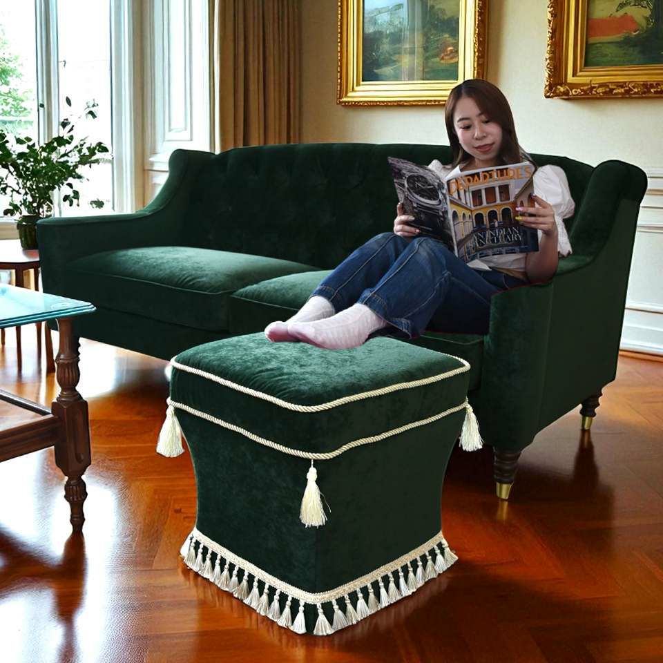 アンティーク調 クラシック ベルベット タッセル付 スツール 画像9