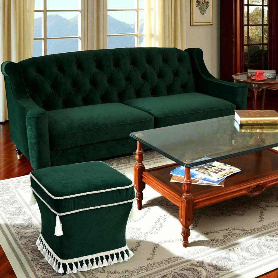 アンティーク調 クラシック ベルベット タッセル付 スツール 画像11