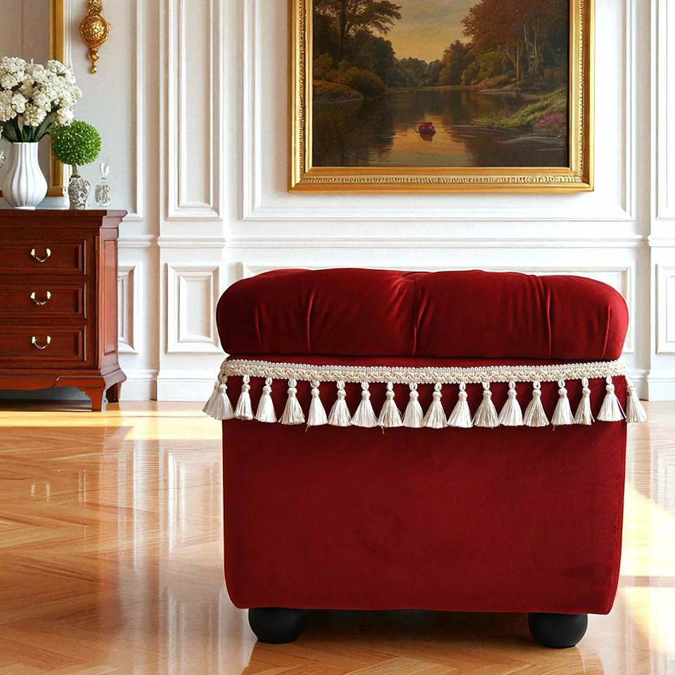 アンティーク調 クラシック ベルベット タッセル付 収納スツール 画像2