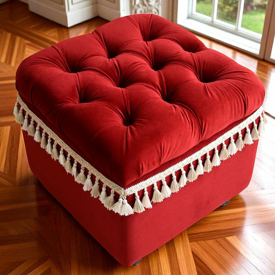 アンティーク調 クラシック ベルベット タッセル付 収納スツール 画像5