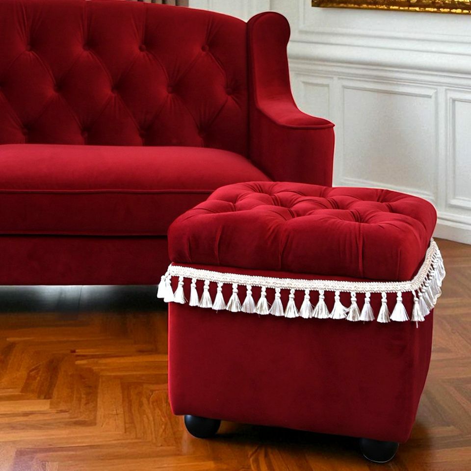 アンティーク調 クラシック ベルベット タッセル付 収納スツール 画像14