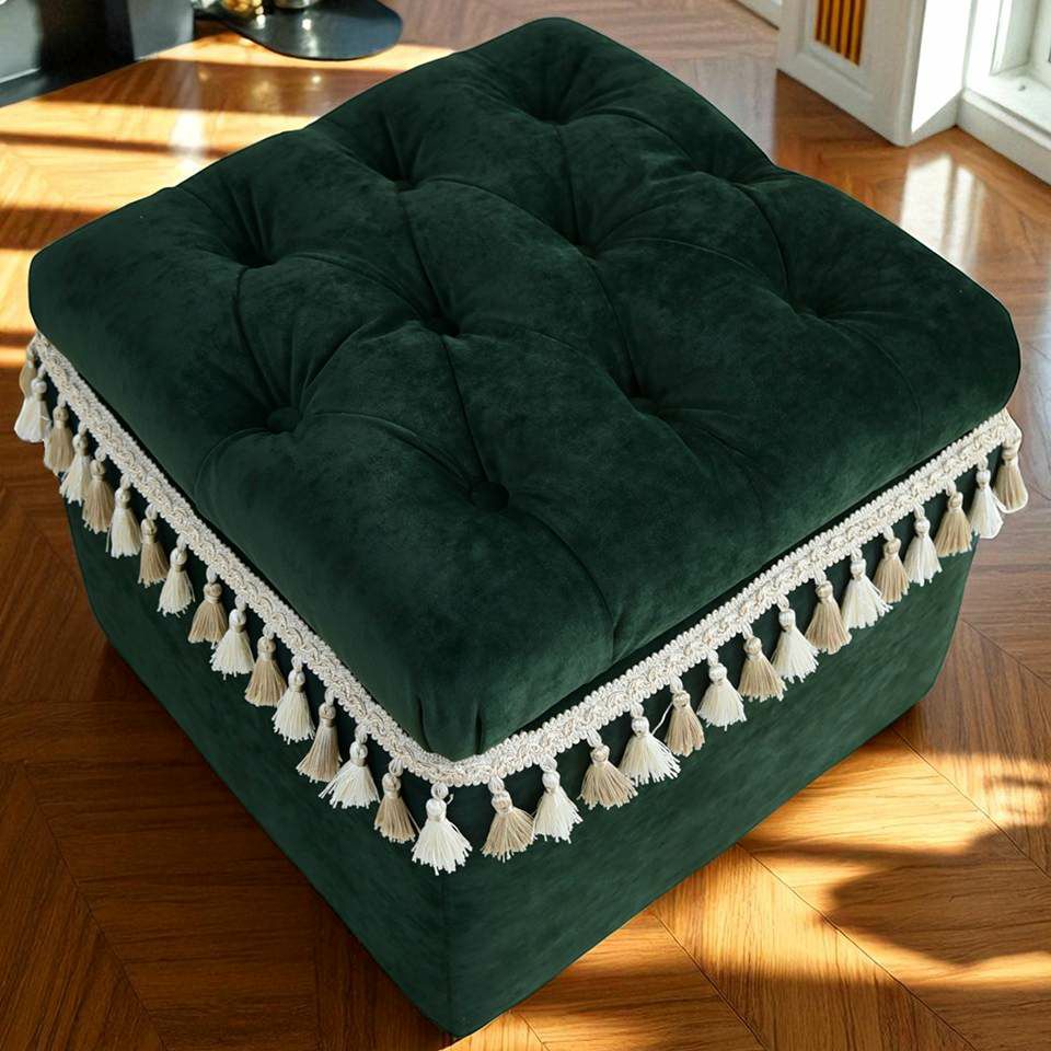 アンティーク調 クラシック ベルベット タッセル付 収納スツール 画像5