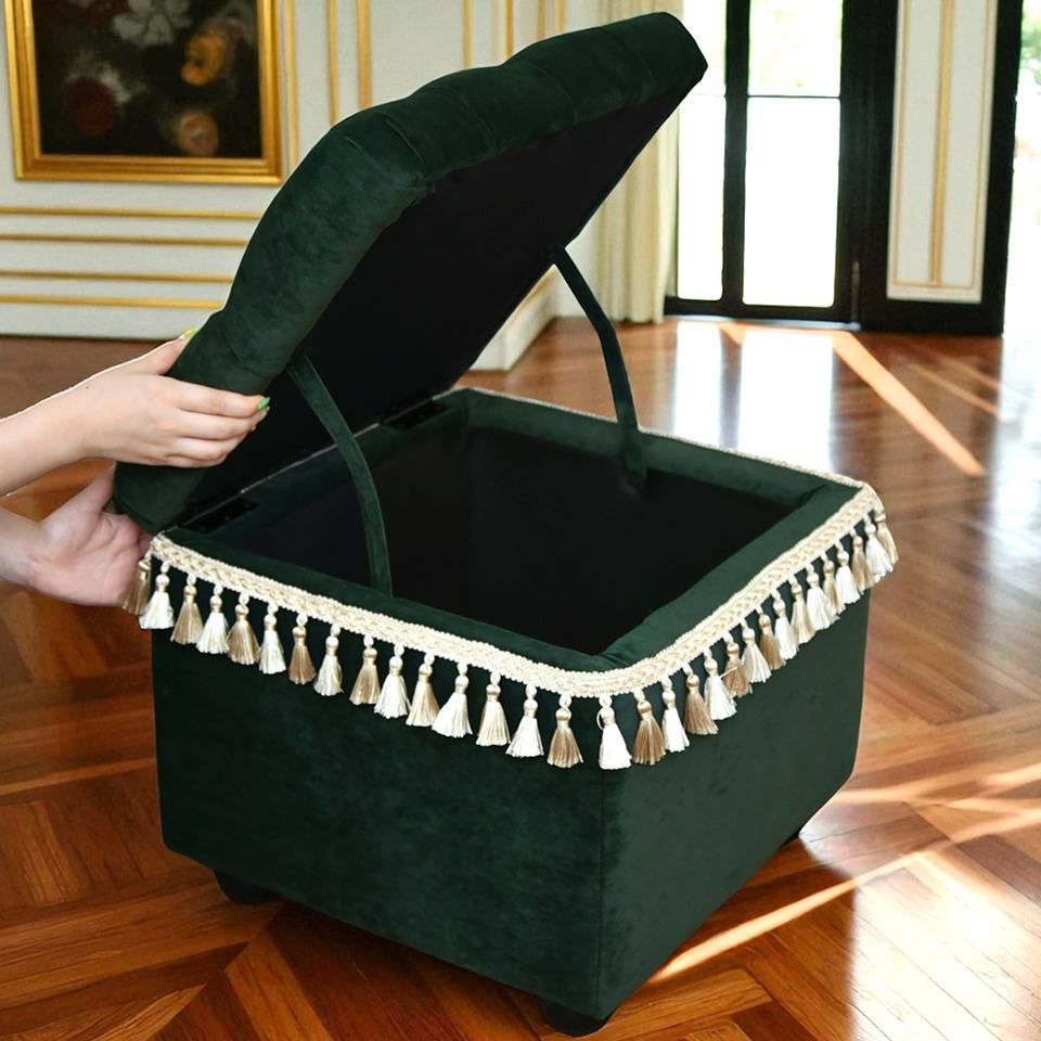 アンティーク調 クラシック ベルベット タッセル付 収納スツール 画像7