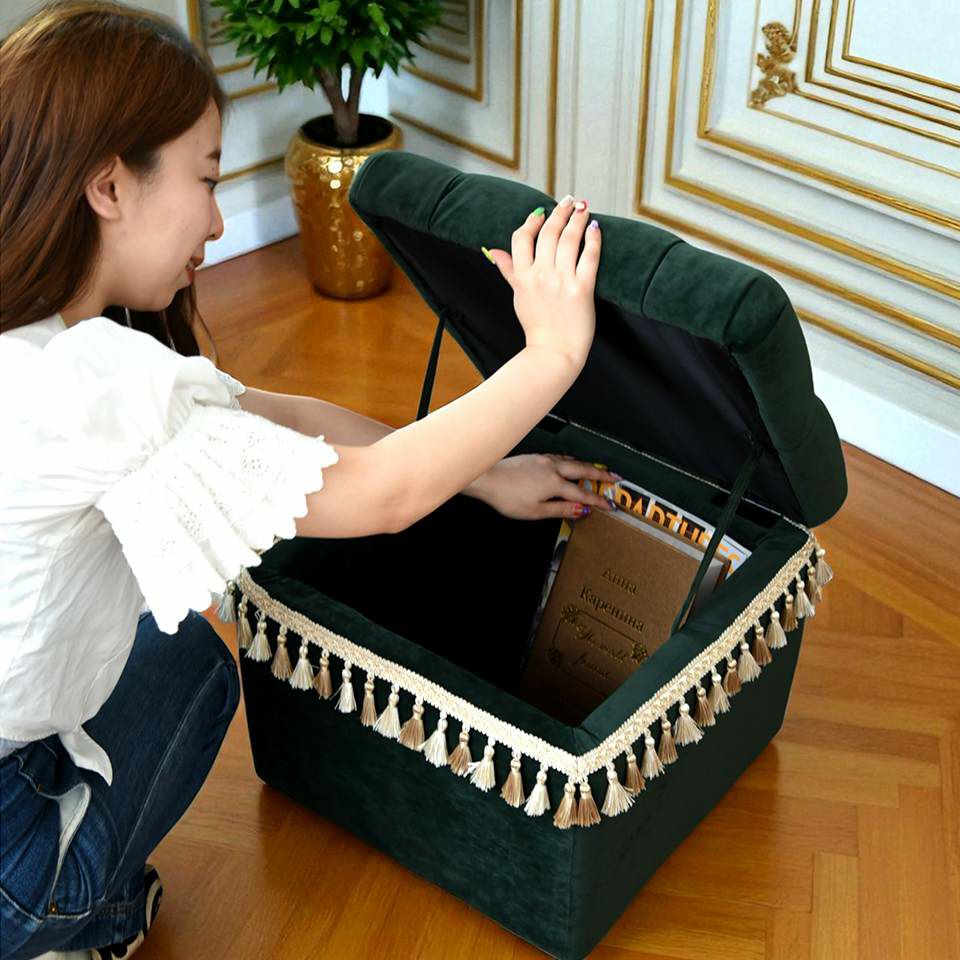 アンティーク調 クラシック ベルベット タッセル付 収納スツール 画像8