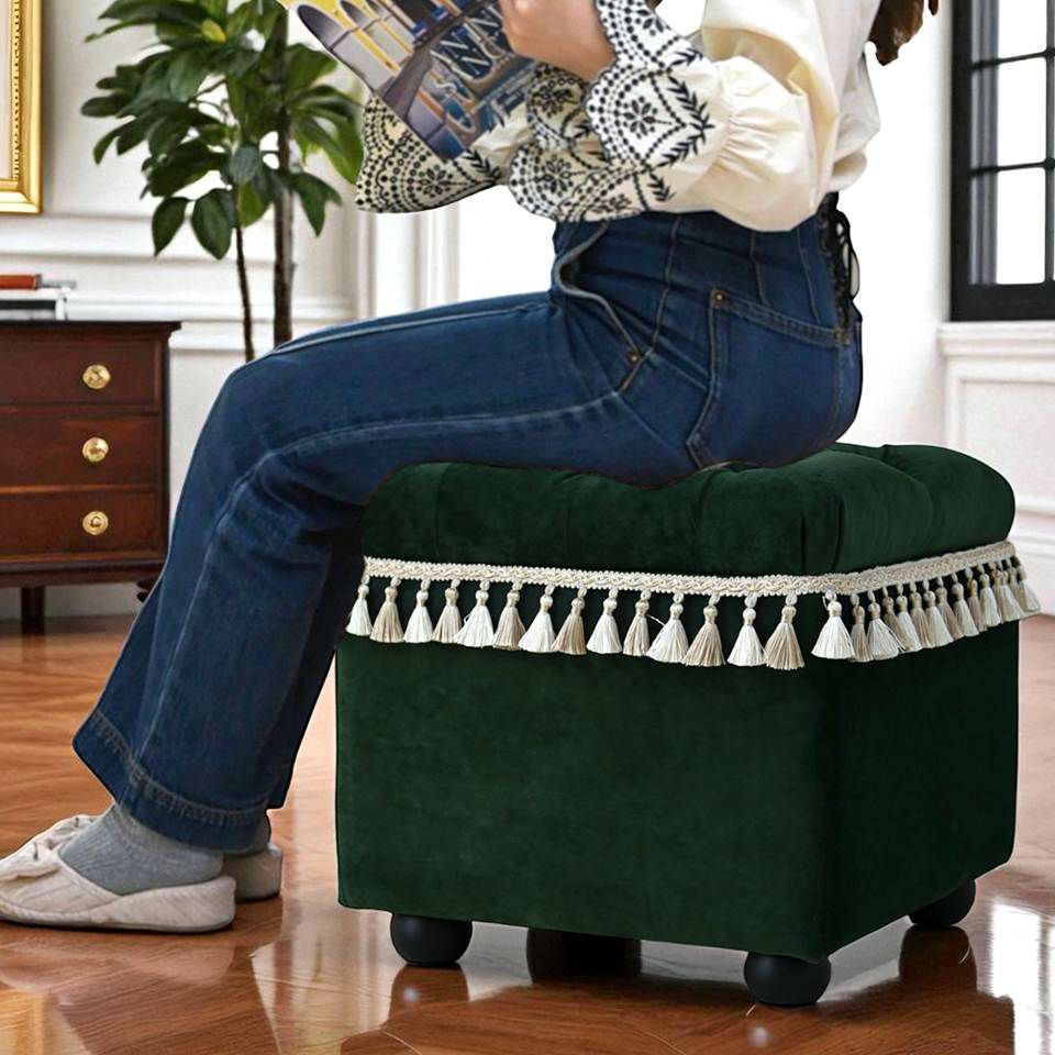 アンティーク調 クラシック ベルベット タッセル付 収納スツール 画像10