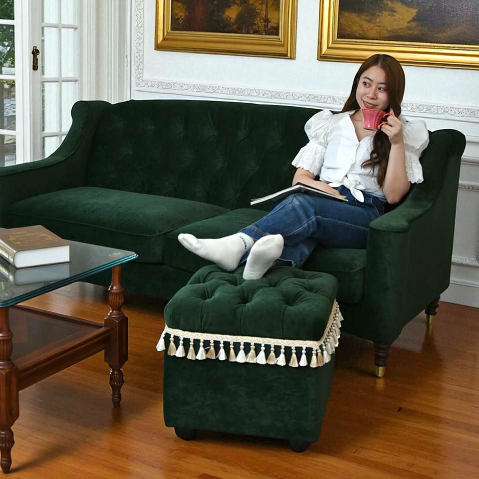 アンティーク調 クラシック ベルベット タッセル付 収納スツール 画像11