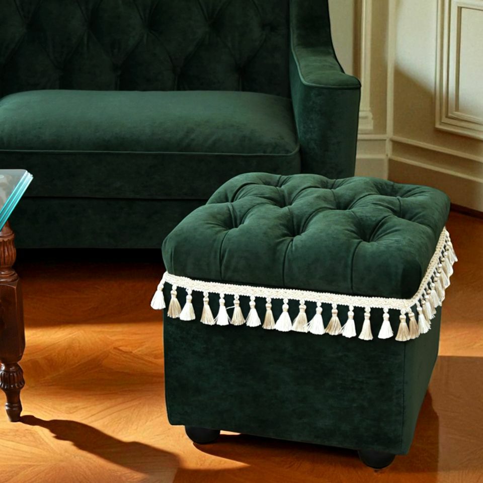 アンティーク調 クラシック ベルベット タッセル付 収納スツール 画像14