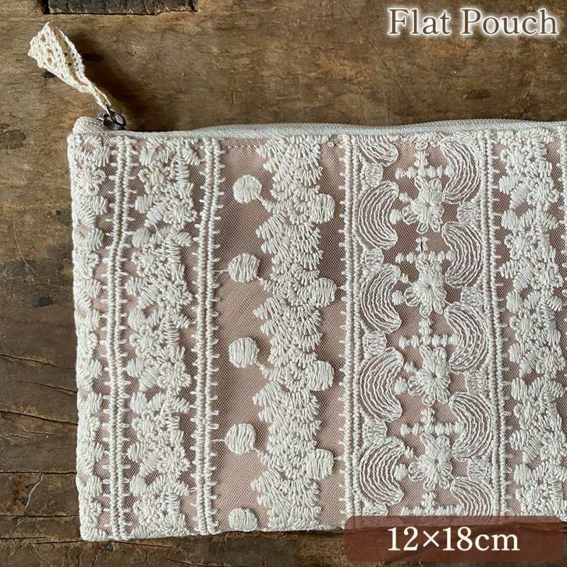 フラットポーチ ポーチ 化粧ポーチ 旅行用 レース 画像1サムネイル