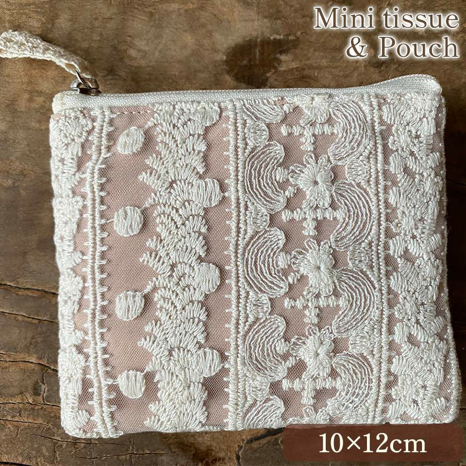 ミニテッシュケース＆ポーチ ポーチ 化粧ポーチ 旅行用 レース 画像1サムネイル