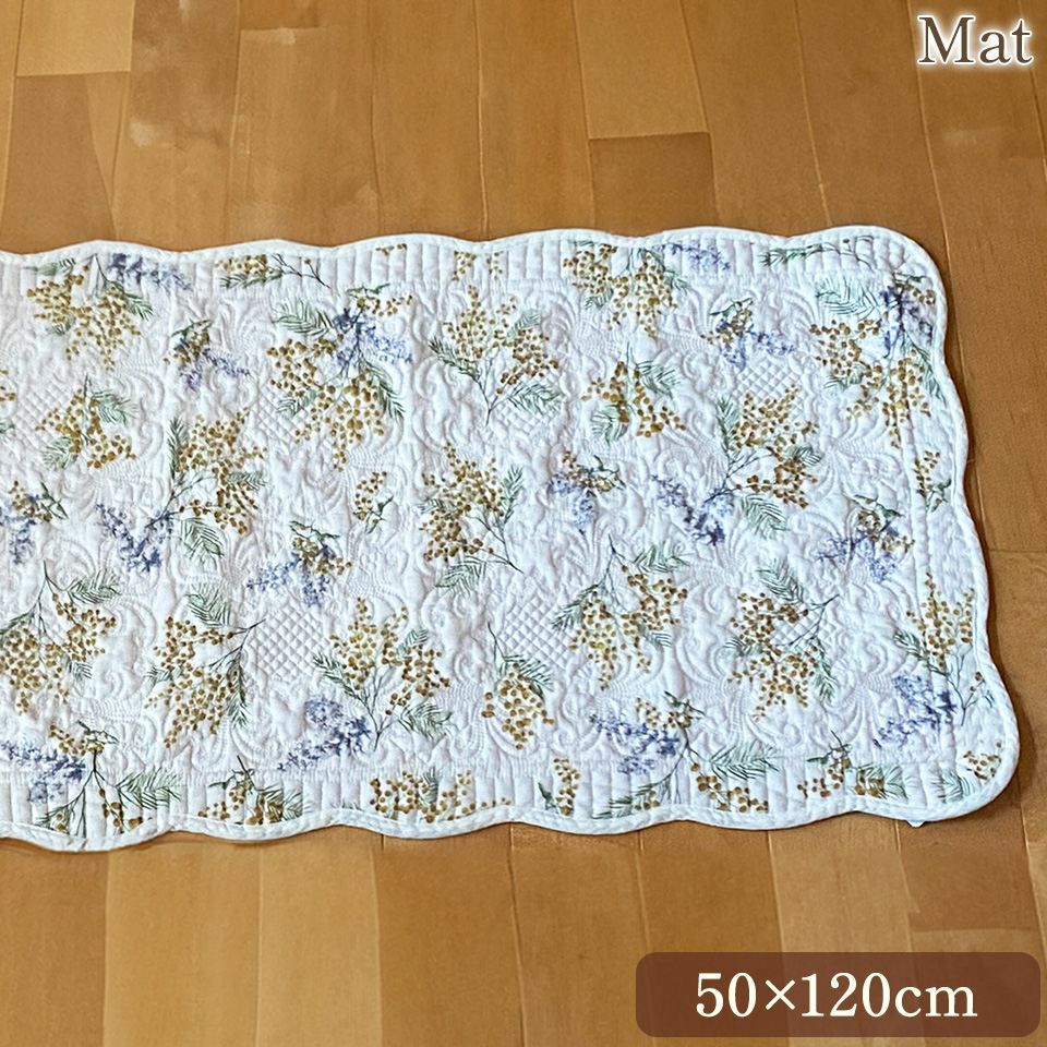 マット 敷物 長方形 滑り止め付 キルト ホワイトキルト 画像1サムネイル