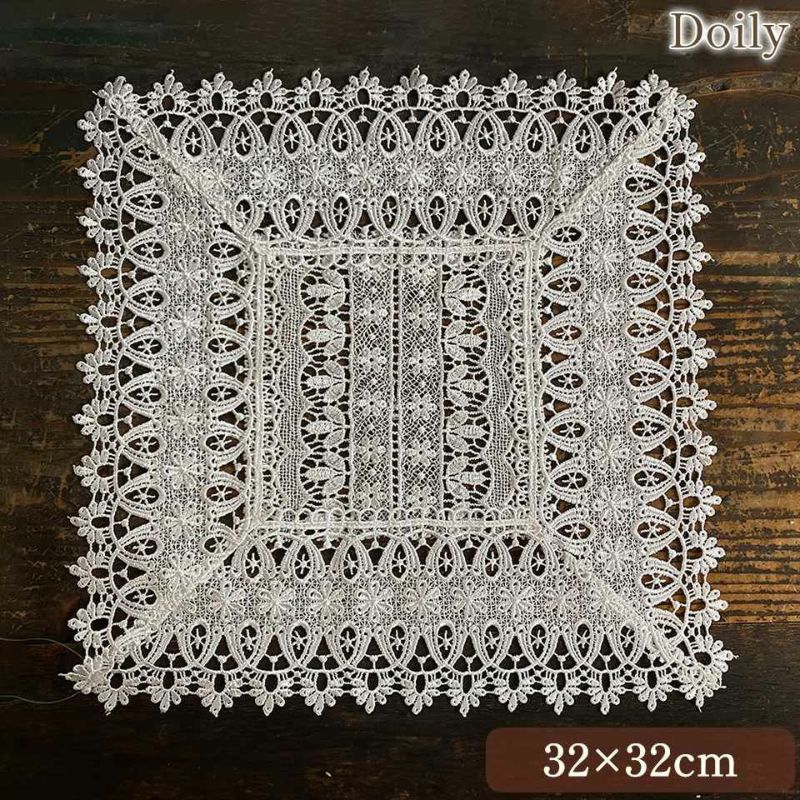 ドイリー 正方形 敷物 花瓶敷 テーブルリネン ギュピールレース 画像1サムネイル
