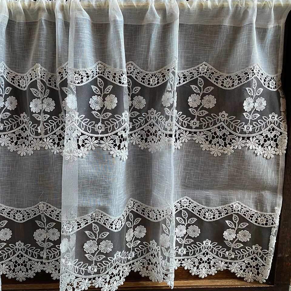 カフェカーテン カーテン 小窓用 ファブリック レース 刺繍 インテリア雑貨 画像4