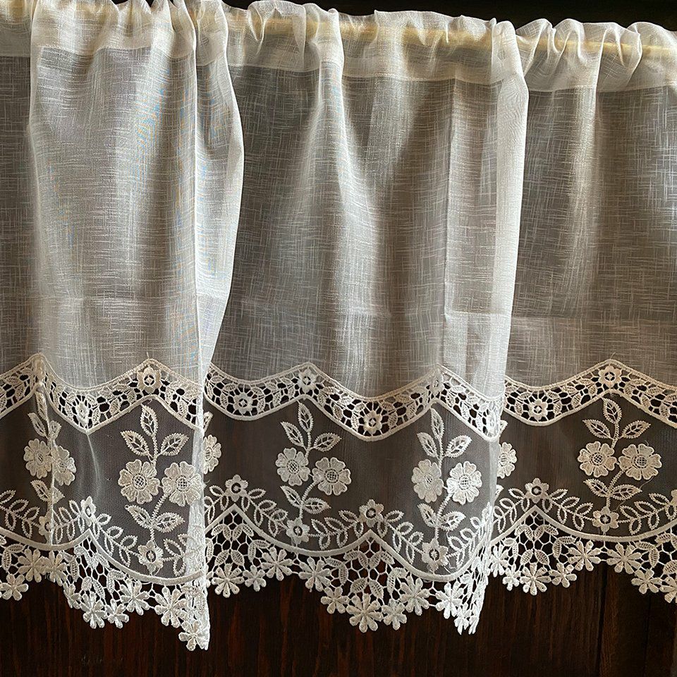 カフェカーテン カーテン 小窓用 ファブリック レース 刺繍 インテリア雑貨 画像4
