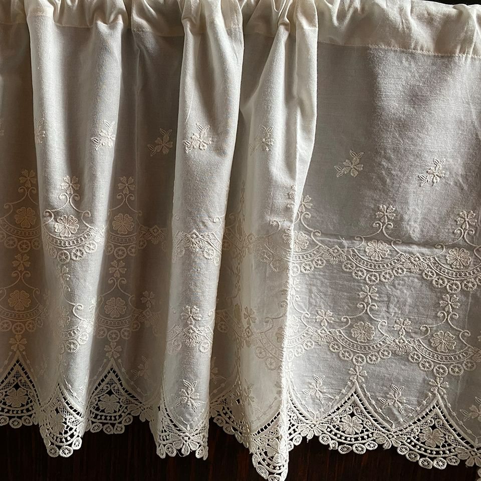 カフェカーテン カーテン 小窓用 ファブリック レース 刺繍 インテリア雑貨 画像4