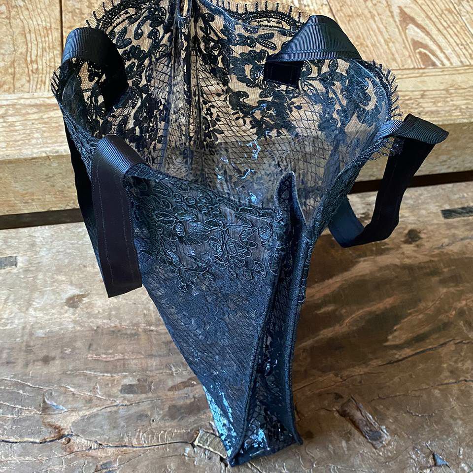 バッグ ブラック ビニール レース サブバッグ ファブリック 刺繍 ファッション雑貨 画像2