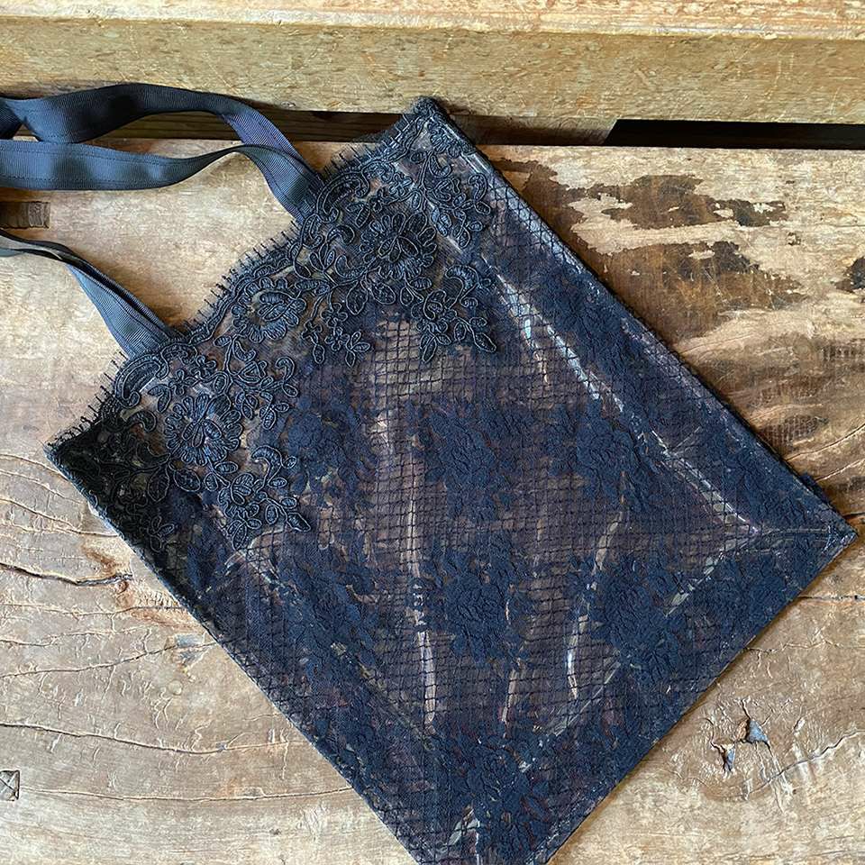 バッグ ブラック ビニール レース サブバッグ ファブリック 刺繍 ファッション雑貨 画像4