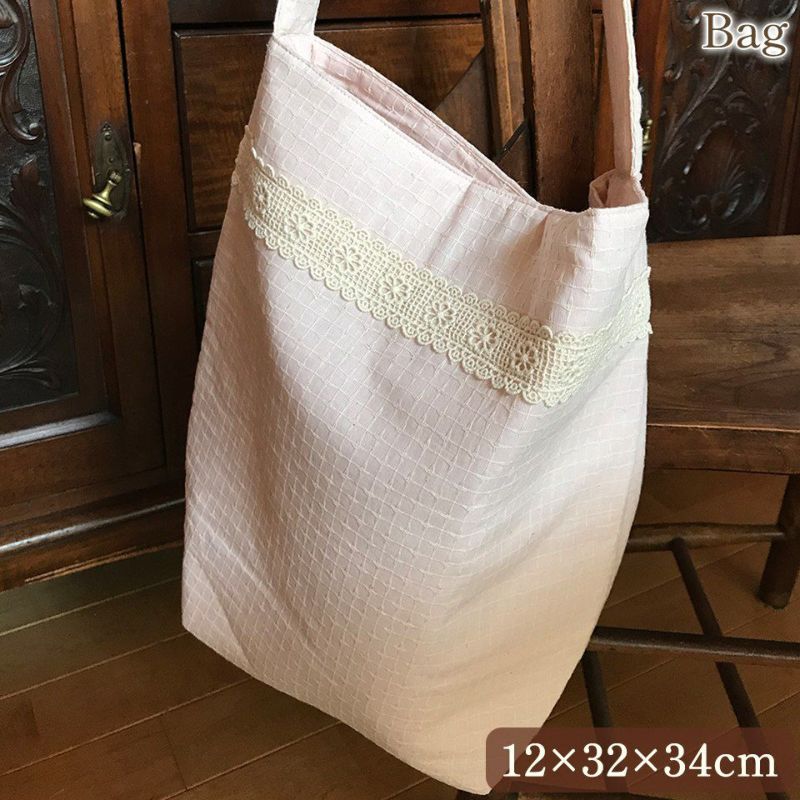 バッグ トートバッグ サブバッグ ピンク ファブリック レース 刺繍 ファッション雑貨 画像1サムネイル