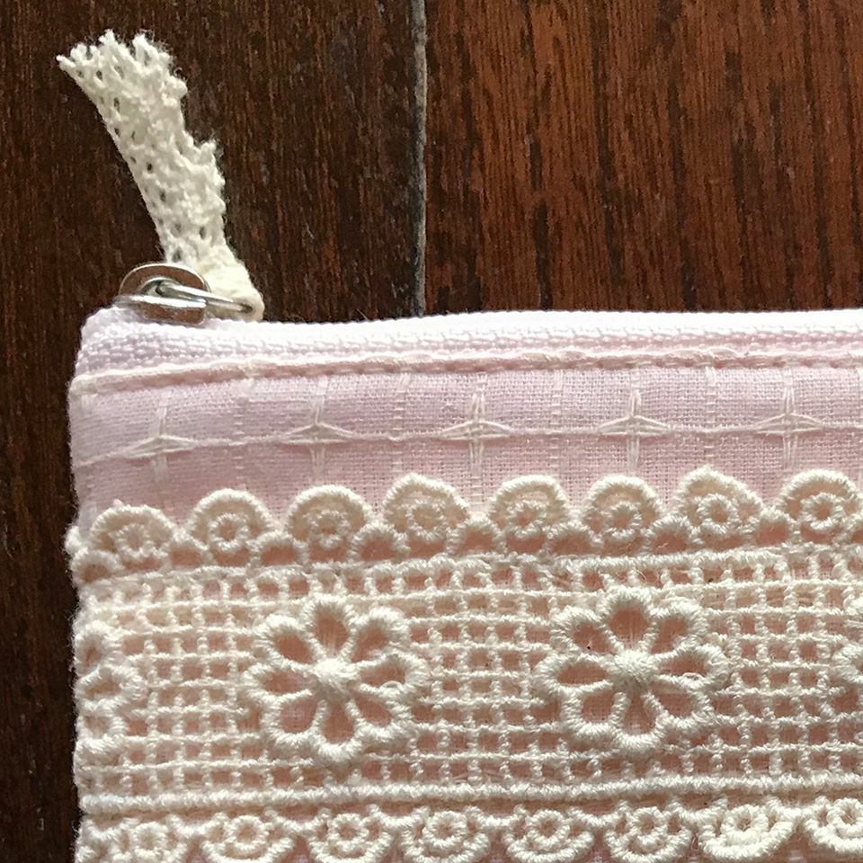 ミニティッシュケース＆ポーチ ピンク ファブリック レース 刺繍 インテリア雑貨 画像2