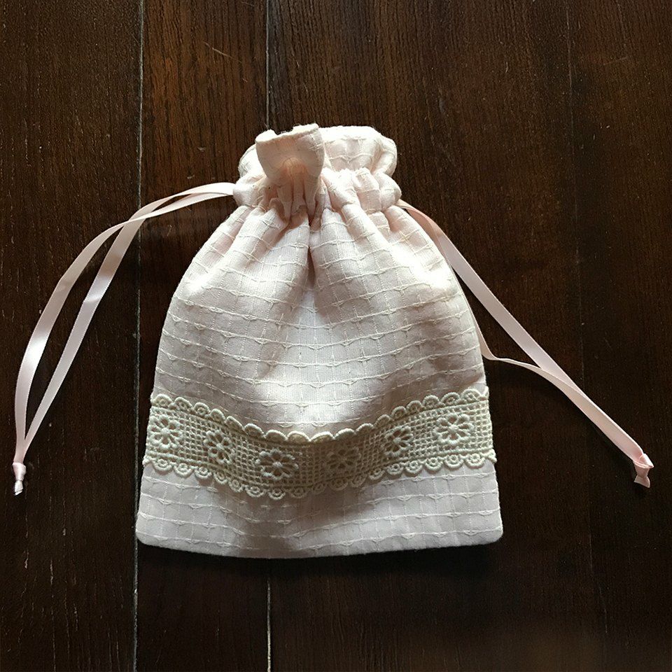 サックポーチ ポーチ 巾着 ピンク ファブリック レース 刺繍 ファッション雑貨 画像4