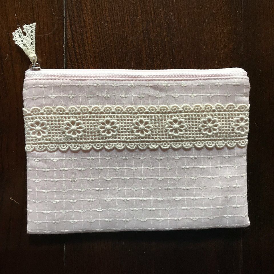 フラットポーチ 化粧ポーチ ピンク ファブリック レース 刺繍 ファッション雑貨 画像4