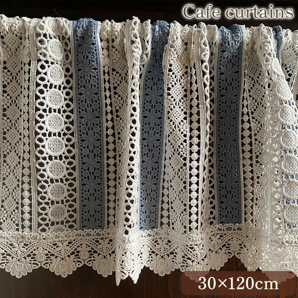 カフェカーテン カーテン 小窓用 ファブリック レース 刺繍 インテリア雑貨 画像1サムネイル