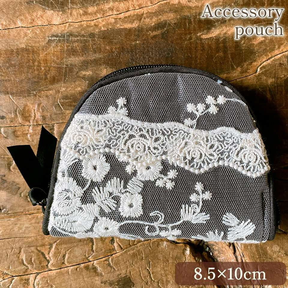 アクセサリーポーチ 化粧ポーチ ファブリック レース 刺繍 ファッション雑貨 画像1サムネイル