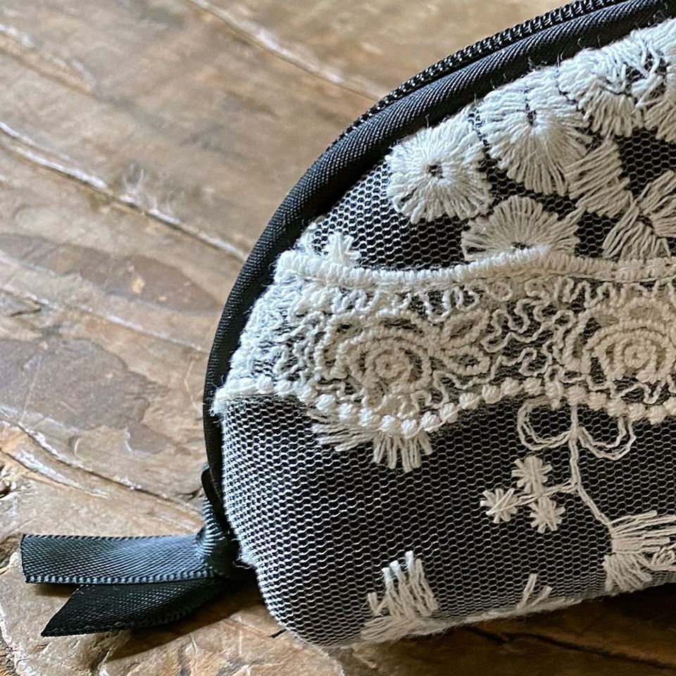 グラスケース メガネポーチ 布製 レース 刺繍 ファッション雑貨 画像3