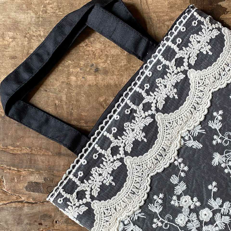 トートバッグ サブバッグ ファブリック レース 刺繍 ファッション雑貨 画像2