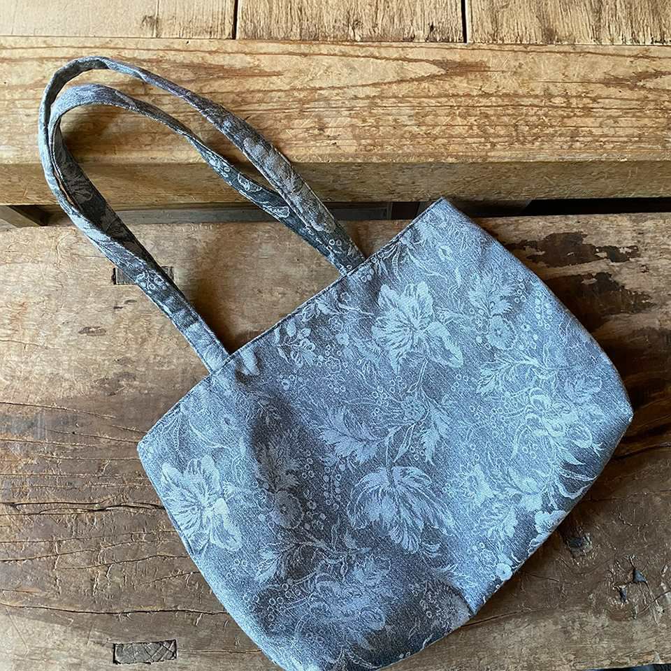 バッグ ジャガード サブバッグ スモーキーブルー 花柄 布製 ファッション雑貨 画像4