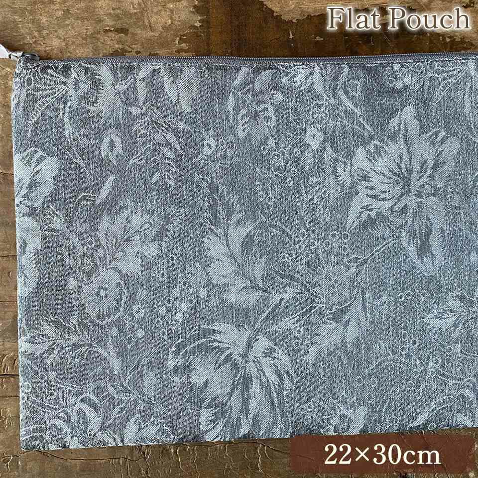 フラットポーチ ジャガード スモーキーブルー 花柄 化粧ポーチ 布製 ファッション雑貨 画像1サムネイル