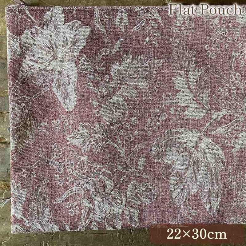 フラットポーチ ジャガード スモーキーピンク 花柄 化粧ポーチ 布製 ファッション雑貨 画像1サムネイル