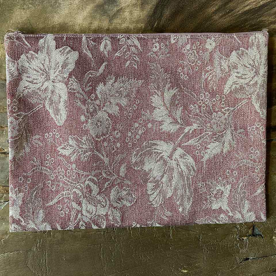 フラットポーチ ジャガード スモーキーピンク 花柄 化粧ポーチ 布製 ファッション雑貨 画像4