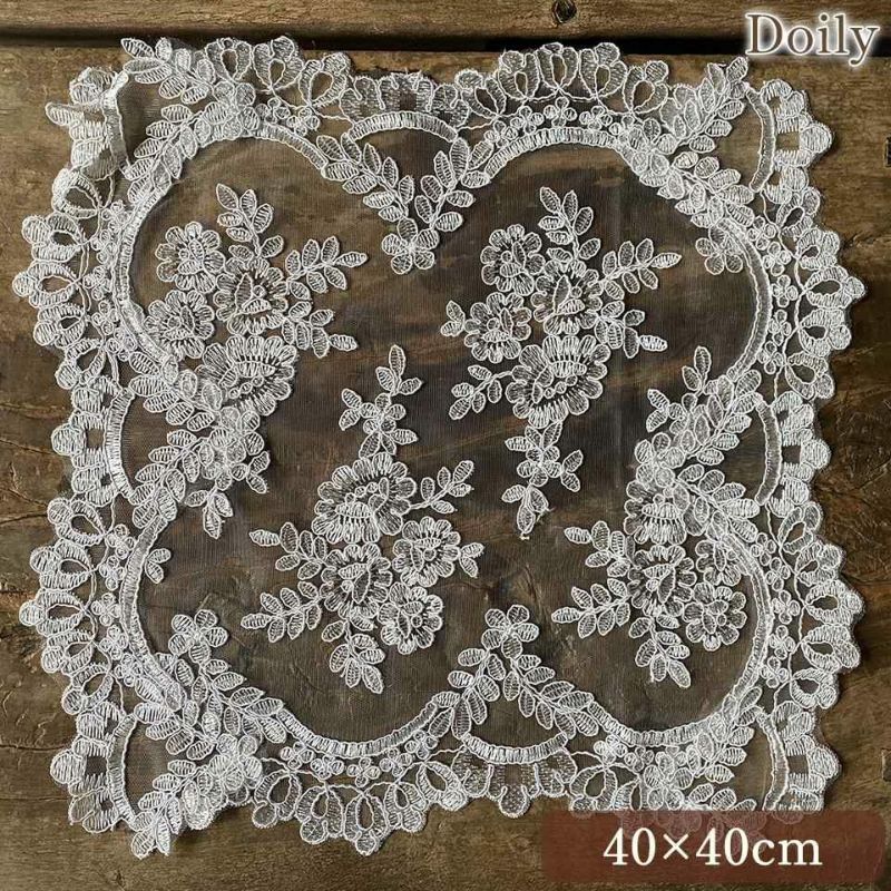 ドイリー 正方形 花瓶敷 ファブリック レース 刺繍 インテリア雑貨 画像1サムネイル
